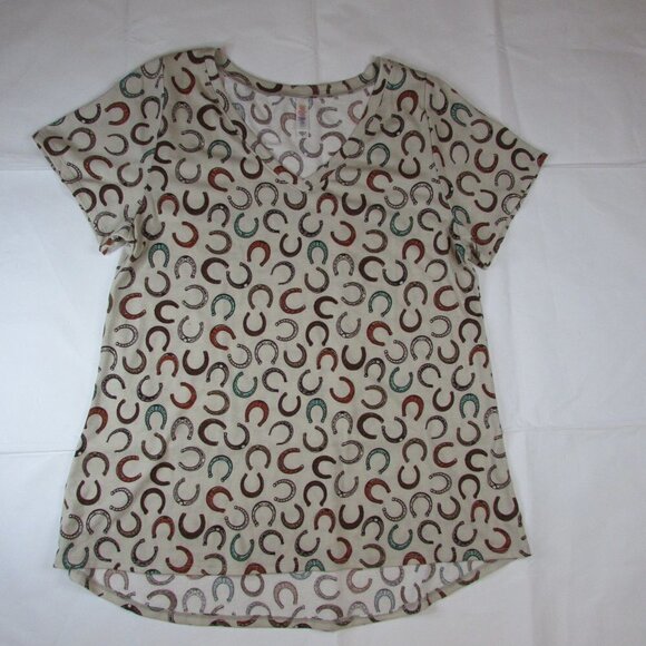 XL Lularoe Christy V Neck Tee Horseshoe Rare HTF Print - Picture 1 of 3